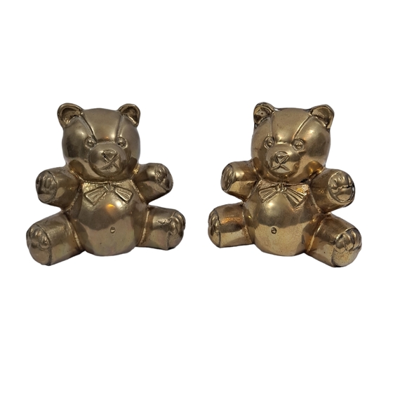 Accents Vintage Brass Teddy Bear Figurines Set Of 2 Nursery Baby